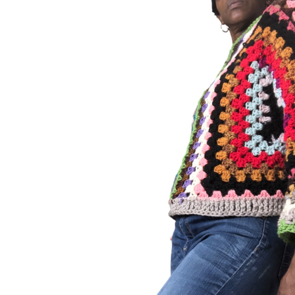 Multi-Color Artisan Cropped Pullover Bohemian Style Sweater - Picture 8 of 14